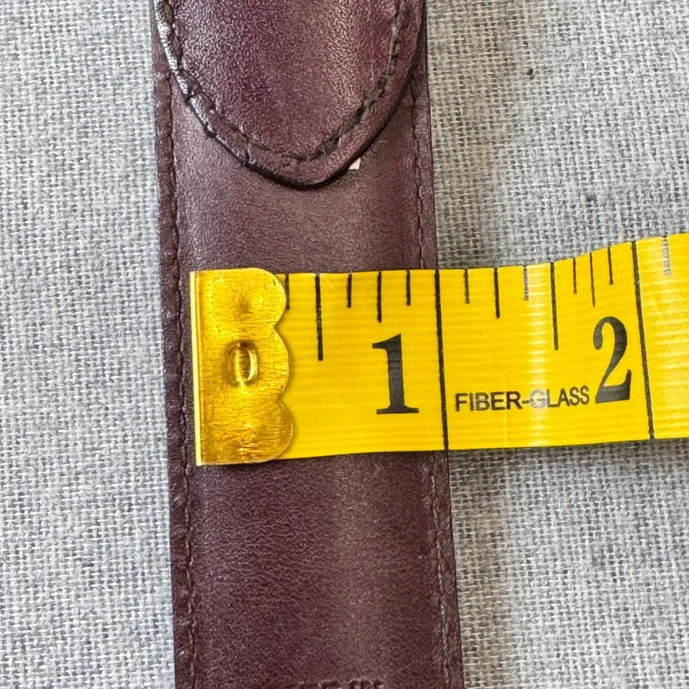 Polo Ralph Lauren Mens Burgundy Italian Leather Belt Size 36 Silver Logo Plaque